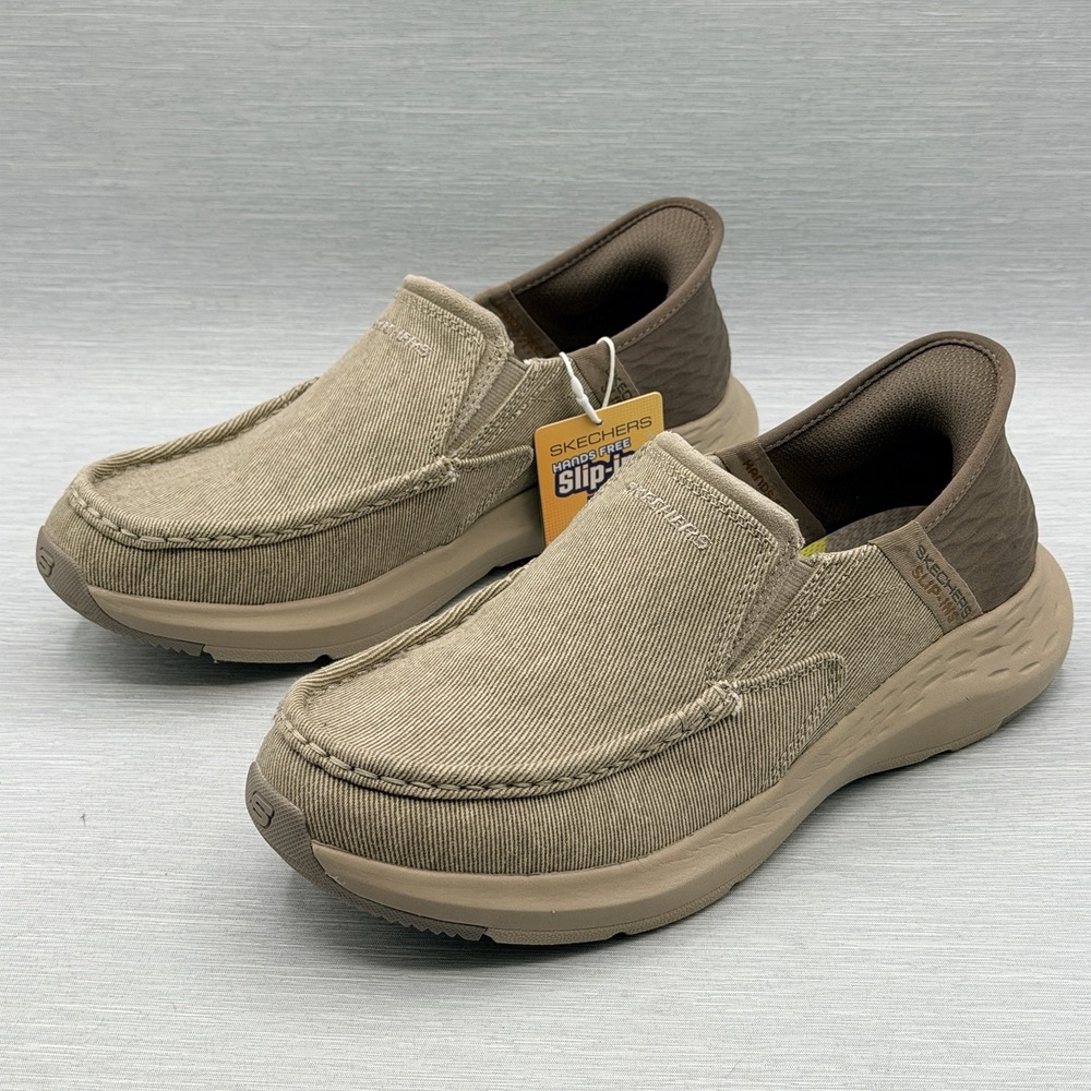 Skechers Slip Ins Men's 8 Taupe Woven Loafers Brown Memory Foam Respected 204808